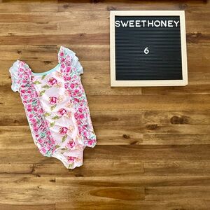 SweetHoney Moxie One Piece Candy Dreams Swimsuit 6 Pink Floral Roses Summer